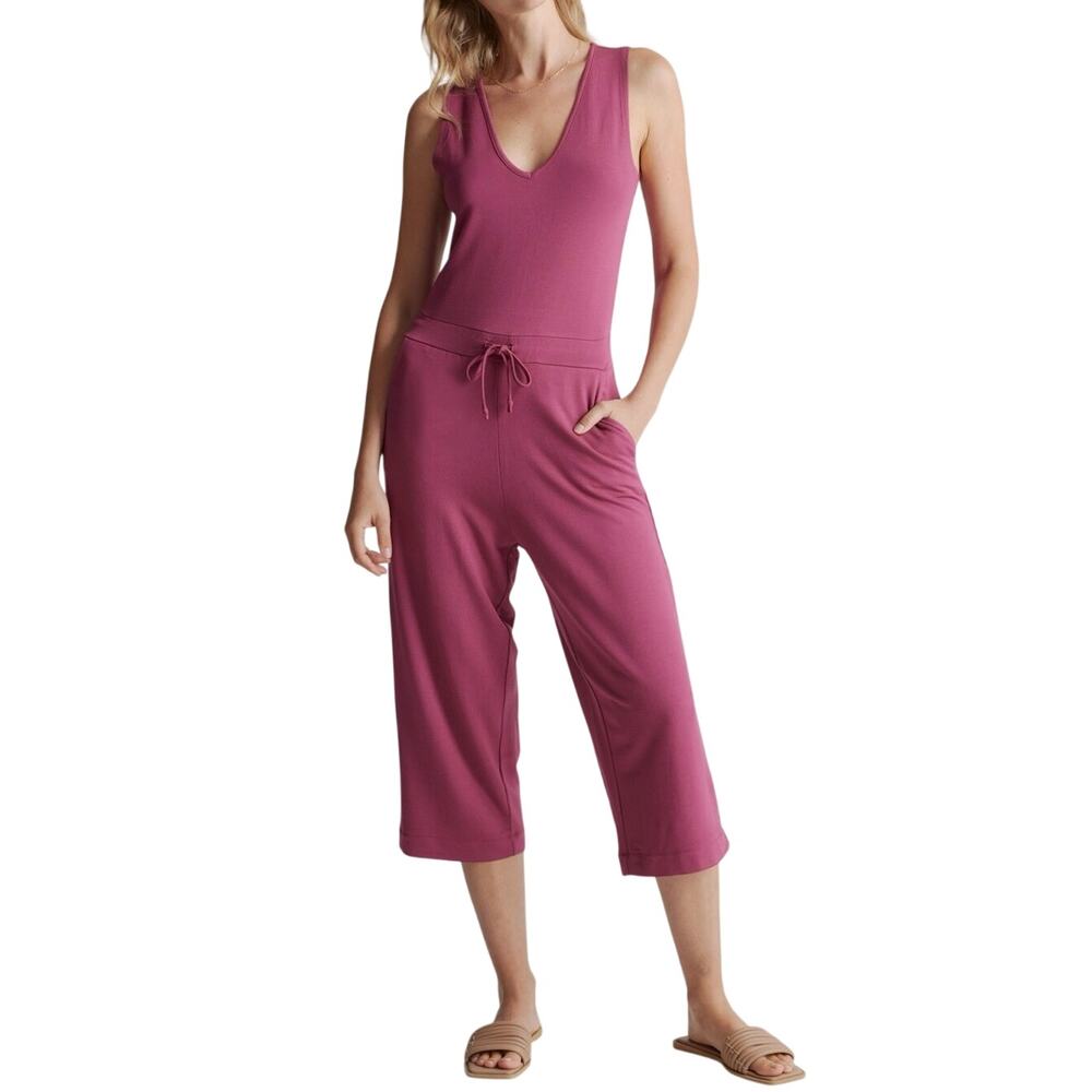 QUINCE French Terry Modal Jumpsuit Pink Berry Rose Sleeveless Cropped - Sz Xl